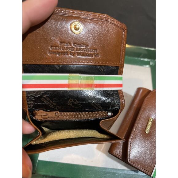 Le Pelican Calf Skin Genuine leather Brown coin wallet card 2 units vintage NEW - Picture 7 of 8